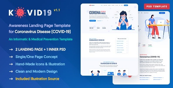 KOVID19 – Coronavirus (COVID-19) Prevention & Informatics PSD Template